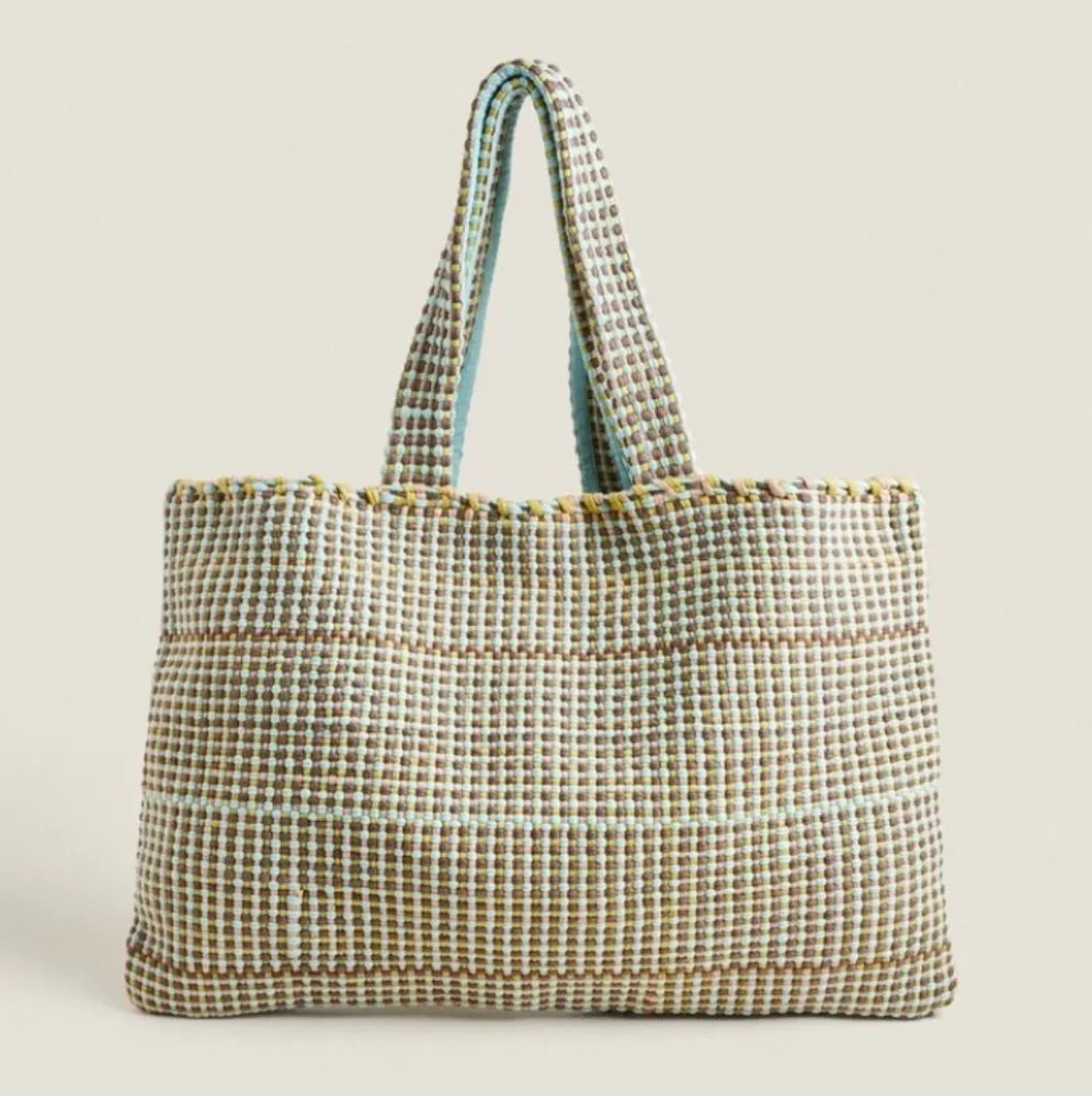 Zara Checkered Shoulder Bag - Blue and Tan - Picture 2 of 7